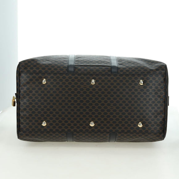 CELINE Macadam Canvas Boston Bag PVC Leather Black Gold Auth am11585V