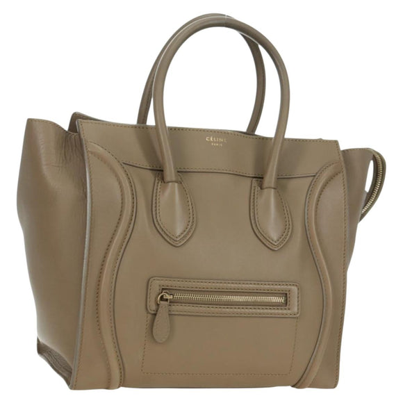 CELINE Luggage Mini Shopper Hand Bag Leather Beige Gold Auth am11586V