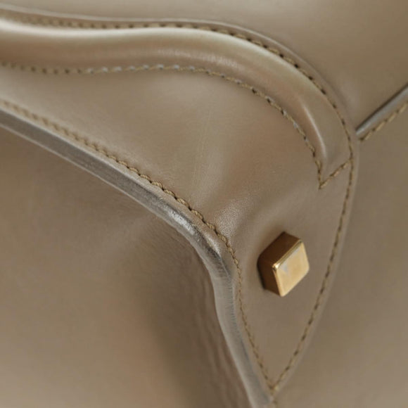 CELINE Luggage Mini Shopper Hand Bag Leather Beige Gold Auth am11586V