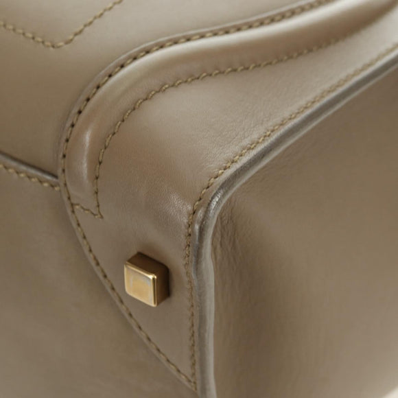 CELINE Luggage Mini Shopper Hand Bag Leather Beige Gold Auth am11586V