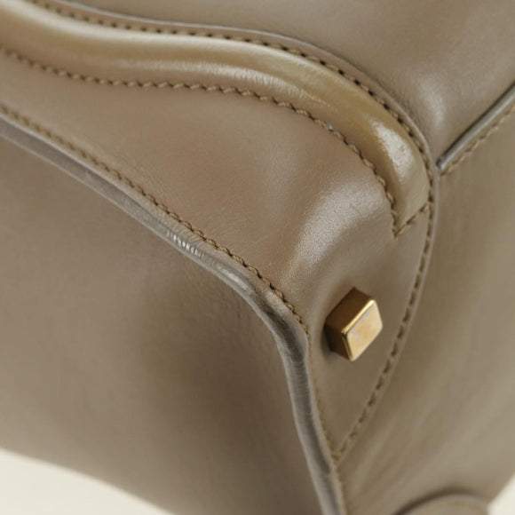 CELINE Luggage Mini Shopper Hand Bag Leather Beige Gold Auth am11586V
