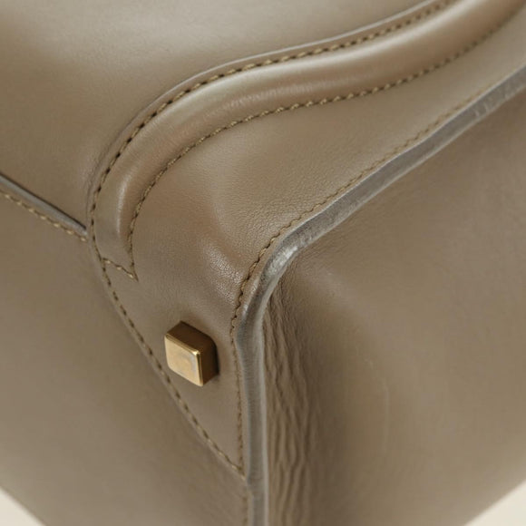 CELINE Luggage Mini Shopper Hand Bag Leather Beige Gold Auth am11586V