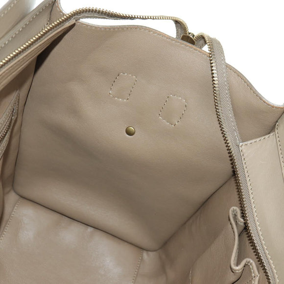 CELINE Luggage Mini Shopper Hand Bag Leather Beige Gold Auth am11586V