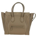 CELINE Luggage Mini Shopper Hand Bag Leather Beige Gold Auth am11586V-2