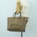 CELINE Luggage Mini Shopper Hand Bag Leather Beige Gold Auth am11586V-25