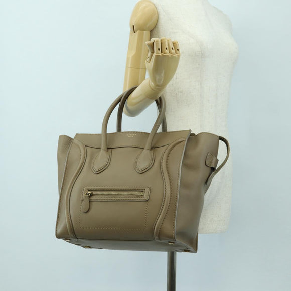 CELINE Luggage Mini Shopper Hand Bag Leather Beige Gold Auth am11586V