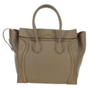 CELINE Luggage Mini Shopper Hand Bag Leather Beige Gold Auth am11586V-3