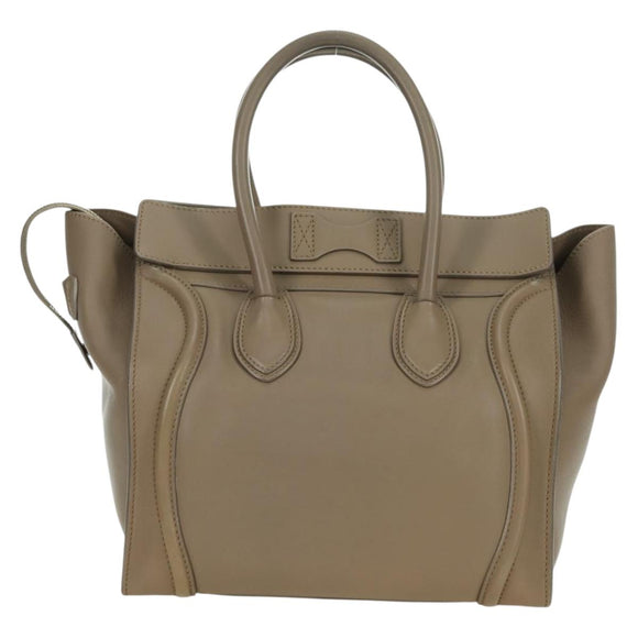 CELINE Luggage Mini Shopper Hand Bag Leather Beige Gold Auth am11586V