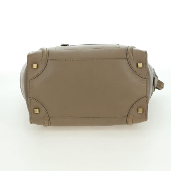 CELINE Luggage Mini Shopper Hand Bag Leather Beige Gold Auth am11586V