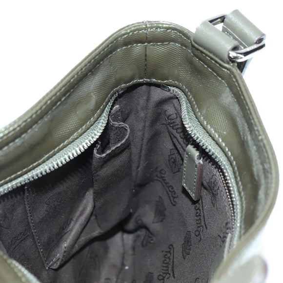 GUCCI GG Implementation Shoulder Bag PVC Silver Khaki 201538 Auth am11587V