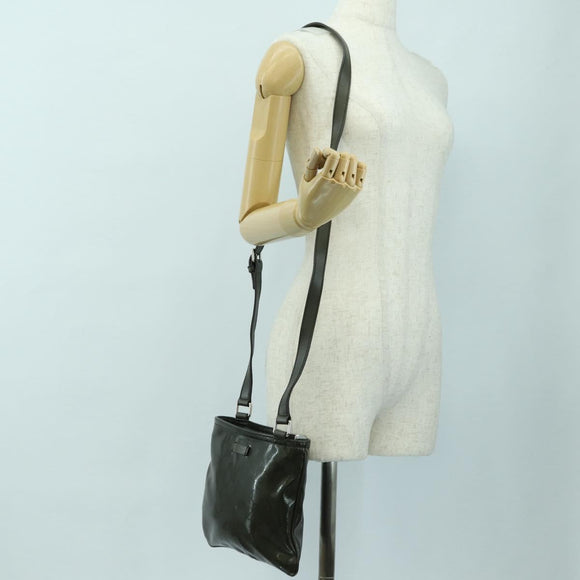 GUCCI GG Implementation Shoulder Bag PVC Silver Khaki 201538 Auth am11587V