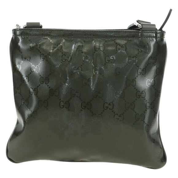 GUCCI GG Implementation Shoulder Bag PVC Silver Khaki 201538 Auth am11587V