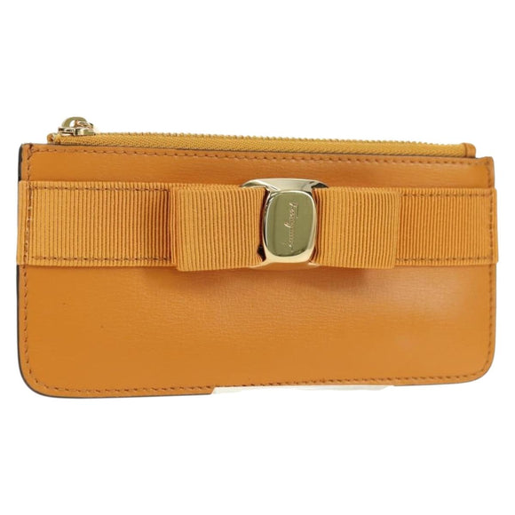 Salvatore Ferragamo Vala Fragment Coin Purse Leather Yellow Gold Auth am11593V