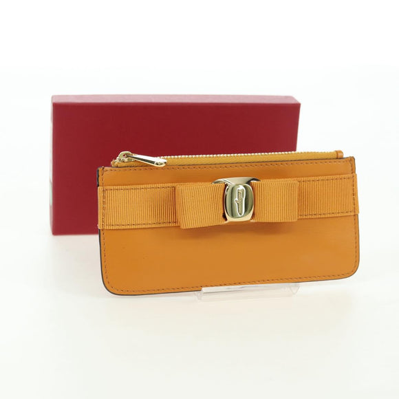Salvatore Ferragamo Vala Fragment Coin Purse Leather Yellow Gold Auth am11593V