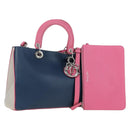 Christian Dior Lady Dior Tricolor Bag Leather 2way Navy Silver Auth am11597SAM-1
