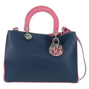 Christian Dior Lady Dior Tricolor Bag Leather 2way Navy Silver Auth am11597SAM-2