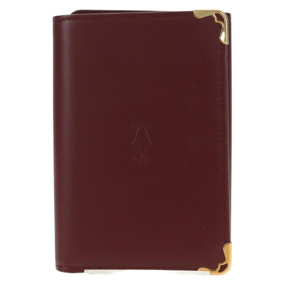 CARTIER Must Line Trifold Wallet Leather Bordeaux Gold Auth am11599V