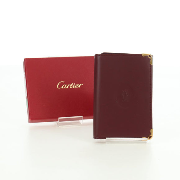 CARTIER Must Line Trifold Wallet Leather Bordeaux Gold Auth am11599V