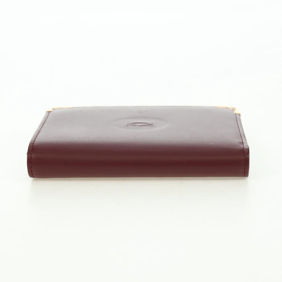 CARTIER Must Line Trifold Wallet Leather Bordeaux Gold Auth am11599V
