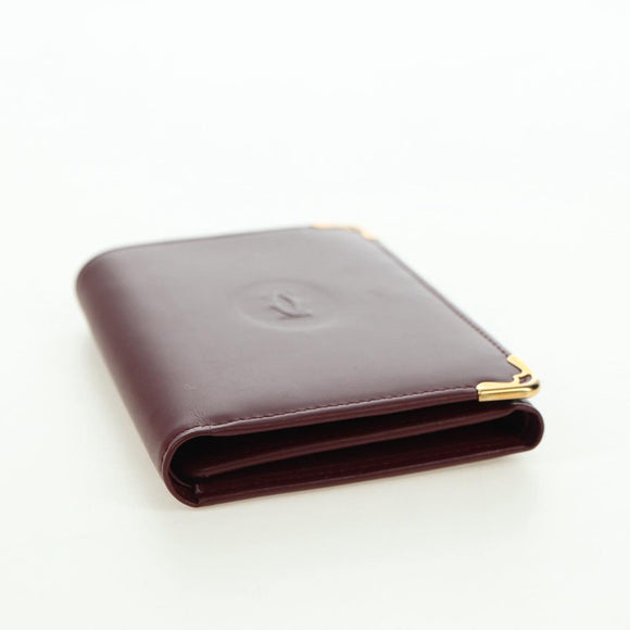 CARTIER Must Line Trifold Wallet Leather Bordeaux Gold Auth am11599V