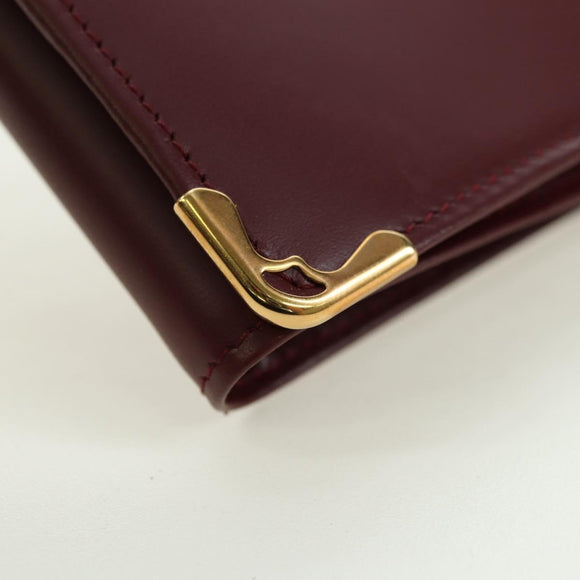 CARTIER Must Line Trifold Wallet Leather Bordeaux Gold Auth am11599V