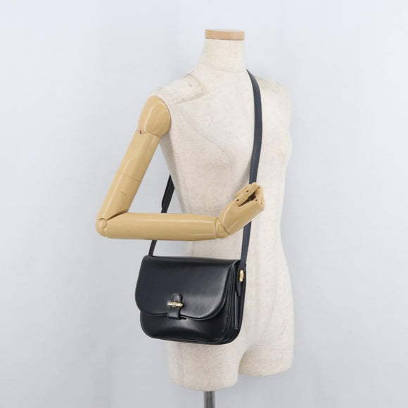 GUCCI Old Shoulder Bag Leather Black Gold 001 406 0621 Auth am11600