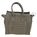 CELINE Luggage Mini Shopper Hand Bag Leather Gray Silver Auth am11602V-13