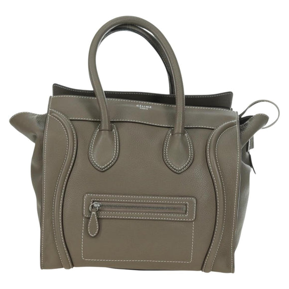 CELINE Luggage Mini Shopper Hand Bag Leather Gray Silver Auth am11602V