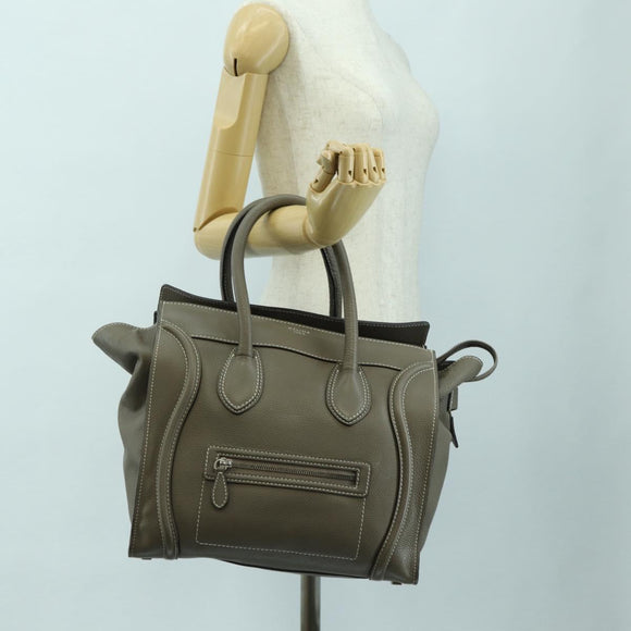 CELINE Luggage Mini Shopper Hand Bag Leather Gray Silver Auth am11602V