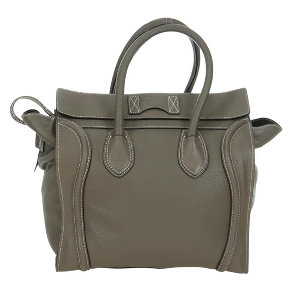 CELINE Luggage Mini Shopper Hand Bag Leather Gray Silver Auth am11602V