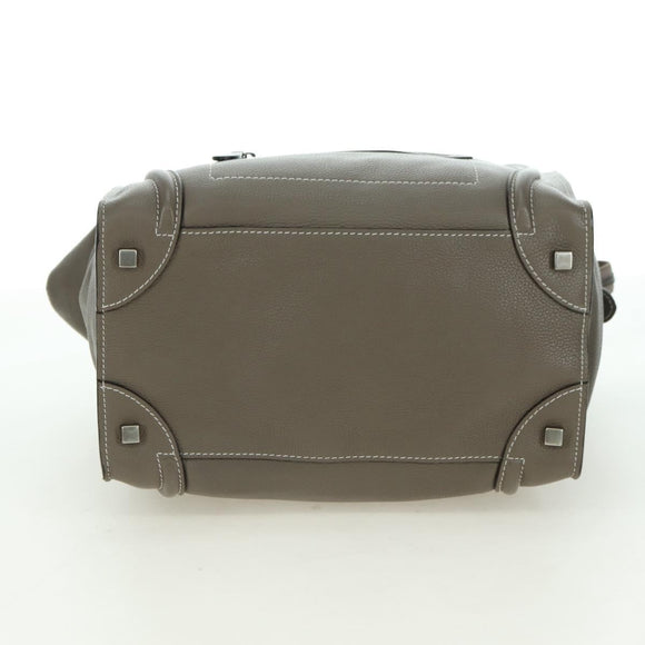 CELINE Luggage Mini Shopper Hand Bag Leather Gray Silver Auth am11602V