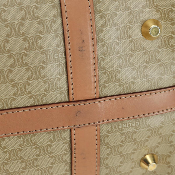 CELINE Macadam Canvas Mini Boston Bag PVC Beige Gold Auth am11604V