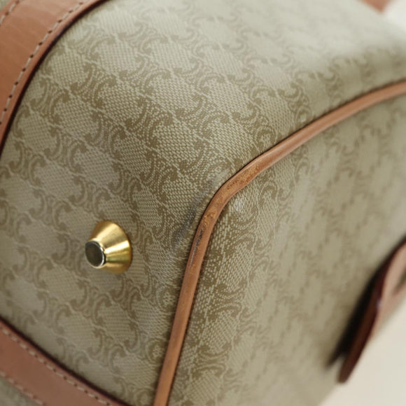 CELINE Macadam Canvas Mini Boston Bag PVC Beige Gold Auth am11604V