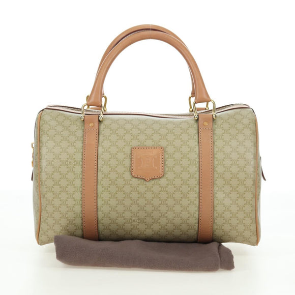 CELINE Macadam Canvas Mini Boston Bag PVC Beige Gold Auth am11604V