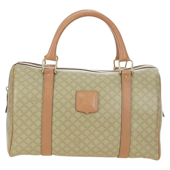 CELINE Macadam Canvas Mini Boston Bag PVC Beige Gold Auth am11604V