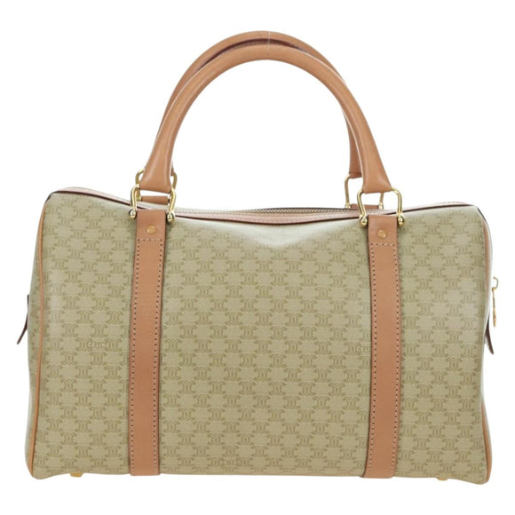CELINE Macadam Canvas Mini Boston Bag PVC Beige Gold Auth am11604V
