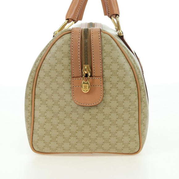 CELINE Macadam Canvas Mini Boston Bag PVC Beige Gold Auth am11604V