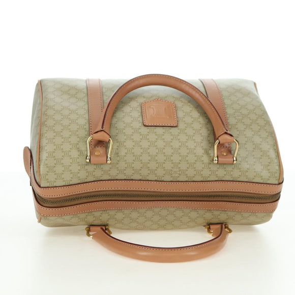 CELINE Macadam Canvas Mini Boston Bag PVC Beige Gold Auth am11604V