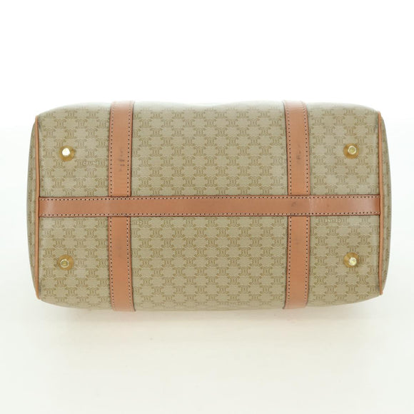 CELINE Macadam Canvas Mini Boston Bag PVC Beige Gold Auth am11604V