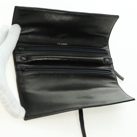 CHANEL Bicolore Jewelry Case Satin Black Gold CC Auth am11609V