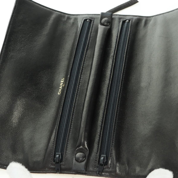 CHANEL Bicolore Jewelry Case Satin Black Gold CC Auth am11609V