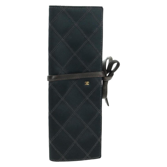 CHANEL Bicolore Jewelry Case Satin Black Gold CC Auth am11609V