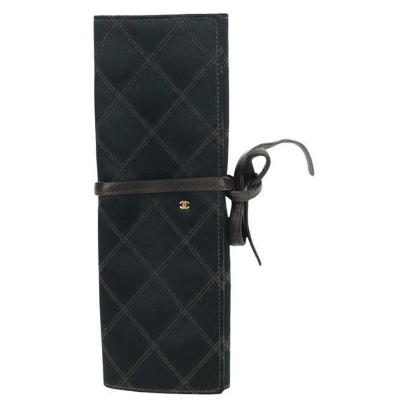 CHANEL Bicolore Jewelry Case Satin Black Gold CC Auth am11609V