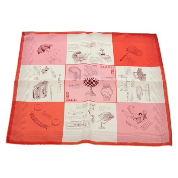 HERMES Carre 45 Scarf ""CATALOGUE D'OBJETS"" Silk Orange Auth am11610M