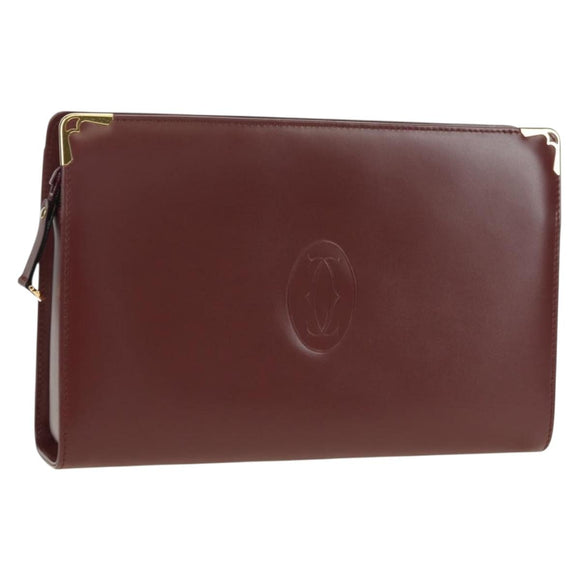 CARTIER Must Line Clutch Bag Leather Bordeaux Gold Auth am11612V