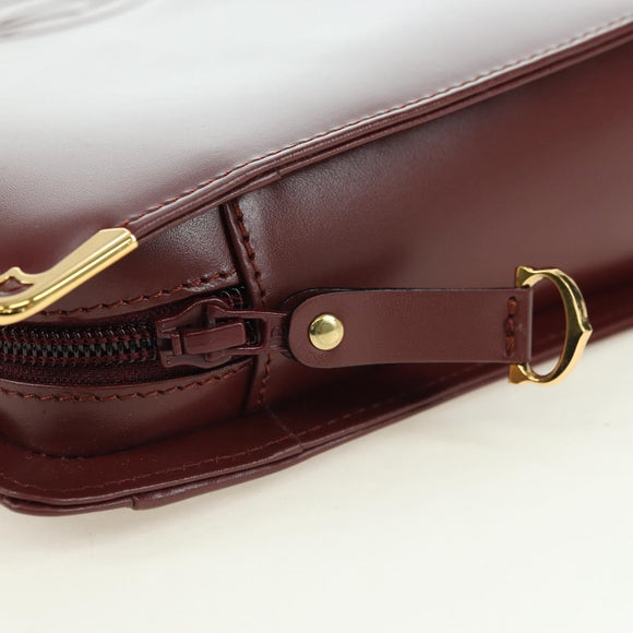 CARTIER Must Line Clutch Bag Leather Bordeaux Gold Auth am11612V