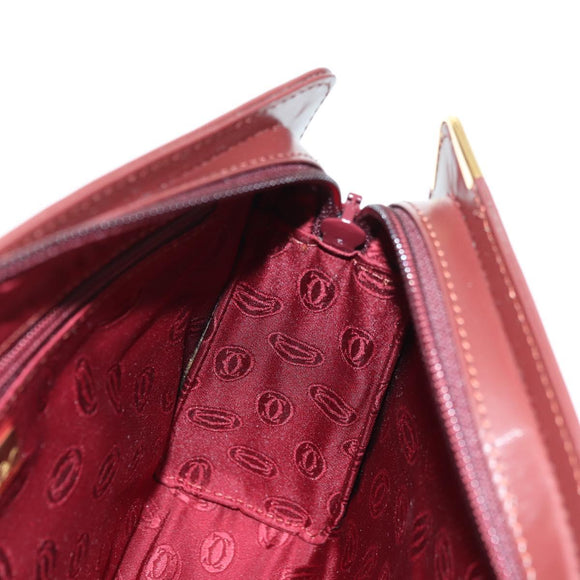 CARTIER Must Line Clutch Bag Leather Bordeaux Gold Auth am11612V