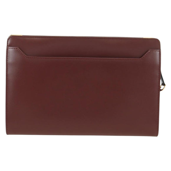 CARTIER Must Line Clutch Bag Leather Bordeaux Gold Auth am11612V