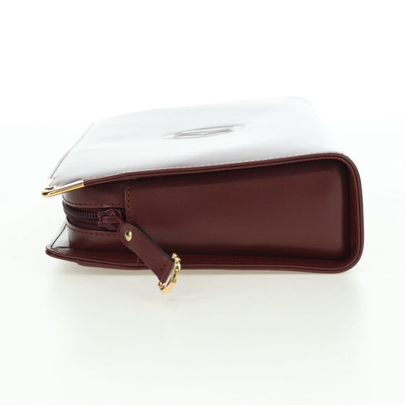 CARTIER Must Line Clutch Bag Leather Bordeaux Gold Auth am11612V