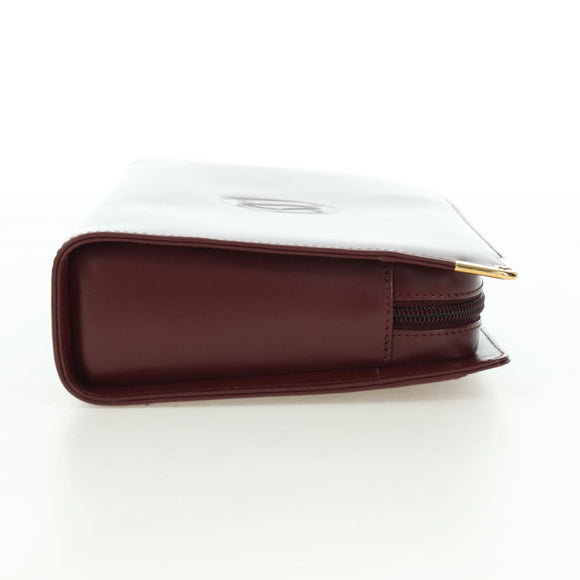 CARTIER Must Line Clutch Bag Leather Bordeaux Gold Auth am11612V
